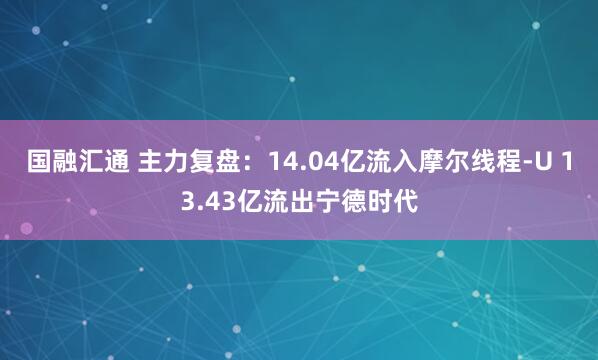 国融汇通 主力复盘：14.04亿流入摩尔线程-U 13.43亿流出宁德时代